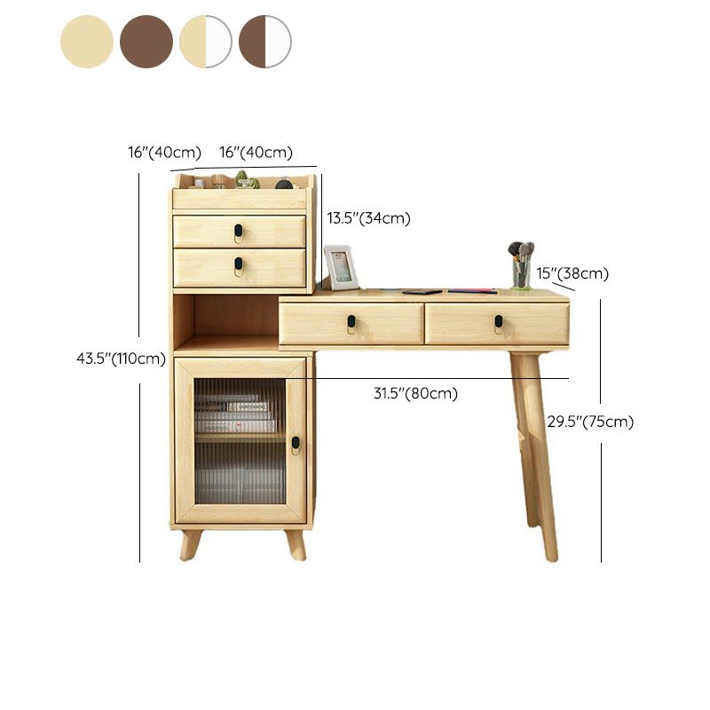 Wood Vanity Set with Stool and Mirror 4 Drawers Dresser Modern Style