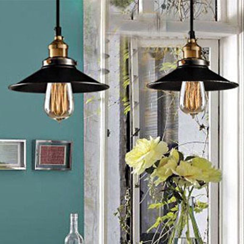 Black Tapered Bar Pendant Light in Industrial Retro Style Wrought Iron Hanging Lamp