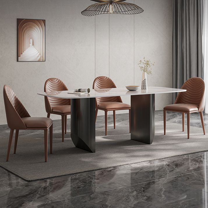 Luxury Double Pedestal Dining Table Sintered Stone Dining Room Desk