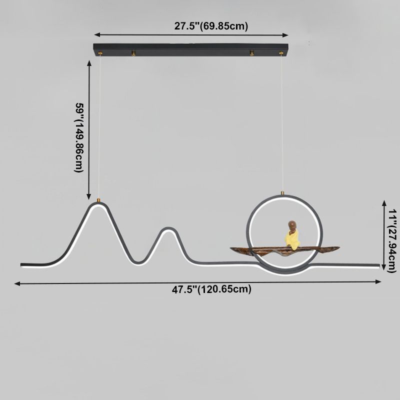 Contemporary Geometric Island Lights Aluminum Island Chandelier in Black