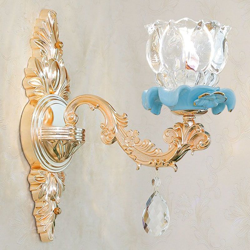 Glazen bloem wandmontage licht modernistische gouden wandlamp sconce met kristaldruppel