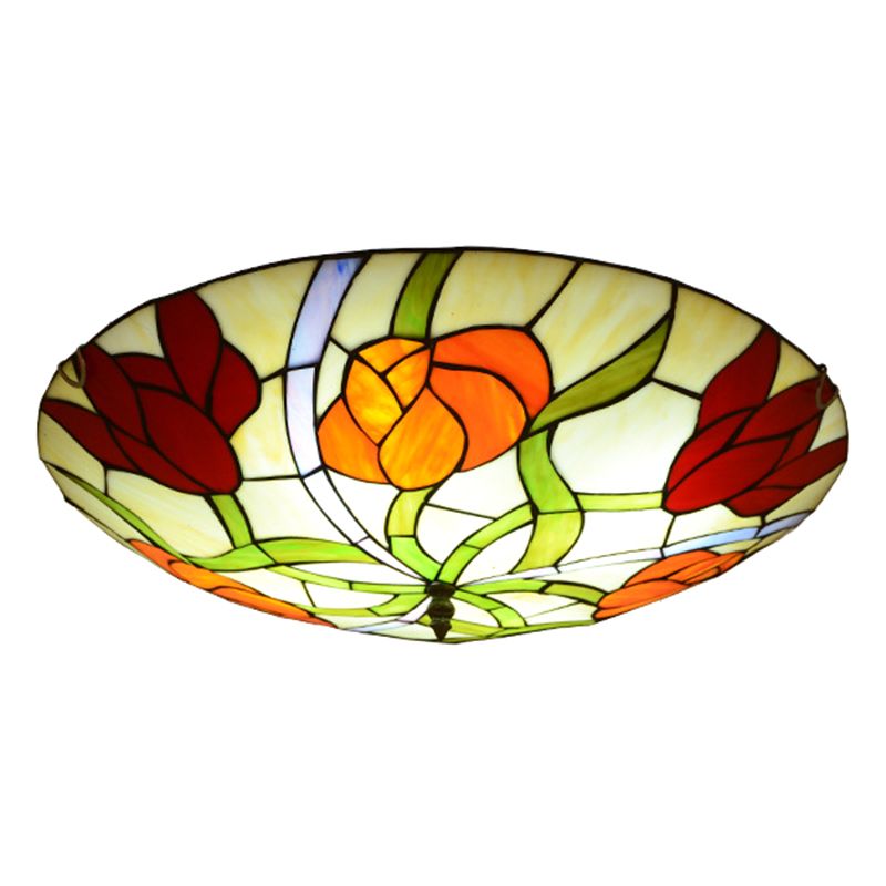 Flower Flush Mount Light Fixtures Multicolored Stained Glass Tiffany-Style Ceiling Lights Flush Mount