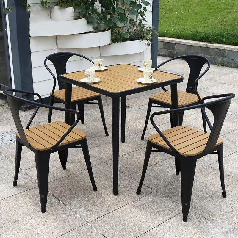 Contemporary 1/5/7 Pieces Metal Dining Set Reclaimed Wood Dining Table Set for Outdooor