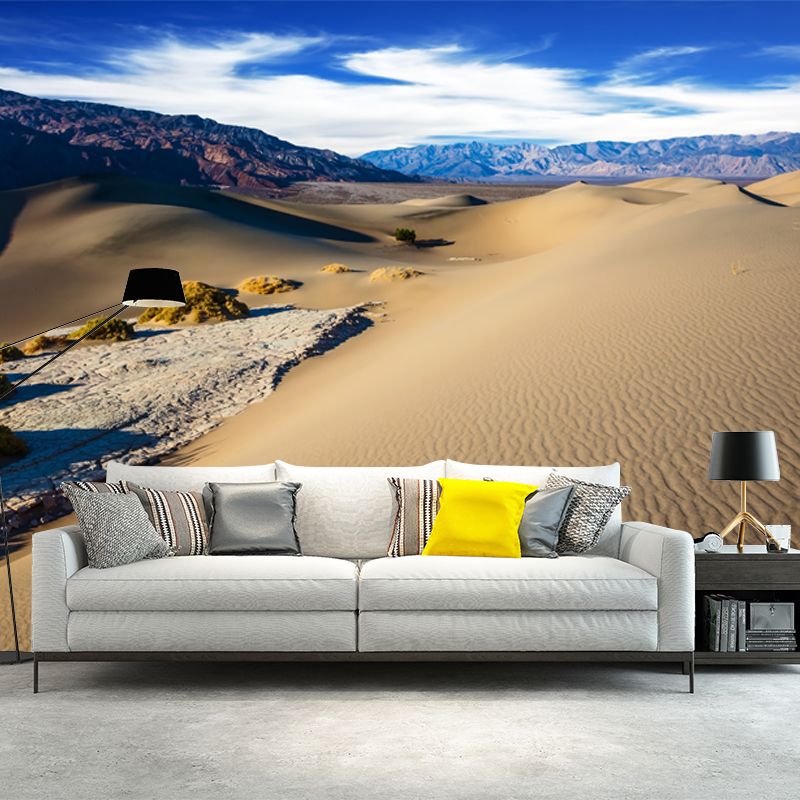 Big Modernist Wall Paper Mural Yellow Dune and Mountain Landscape Wall Covering, Custom Size