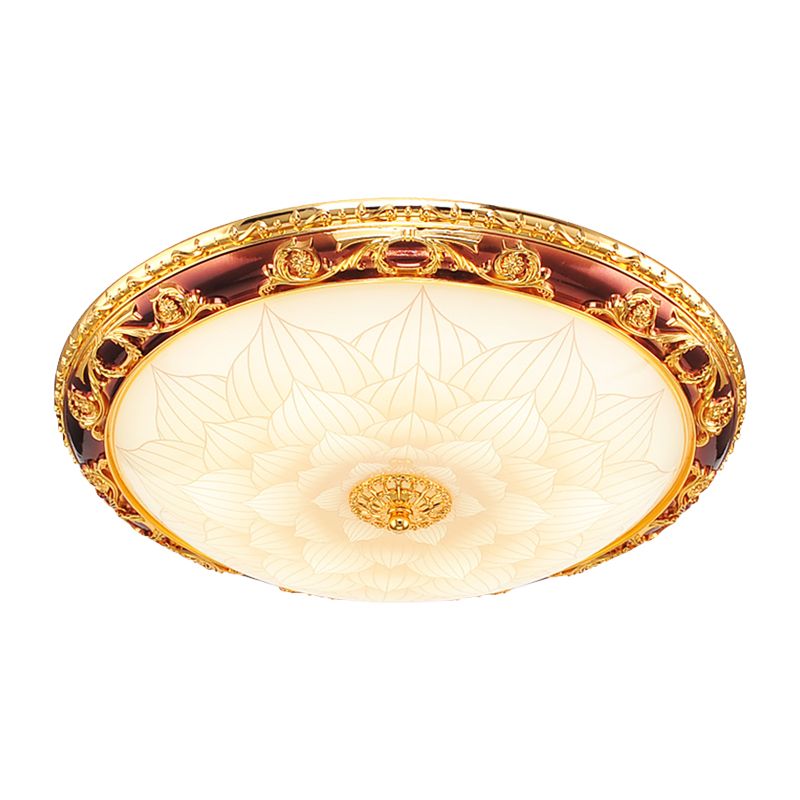 Gold LED Flush Decke Licht Vintage Frosted Glas-Schale Flushmount Beleuchtung mit Blossom Pattern, 12.5 "/15" /19 " Breite