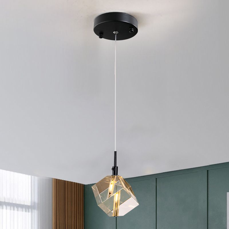 Electroplate Iron Pendant Light in Modern Luxury Style Crystal Square Hanging Lamp for Dining Room