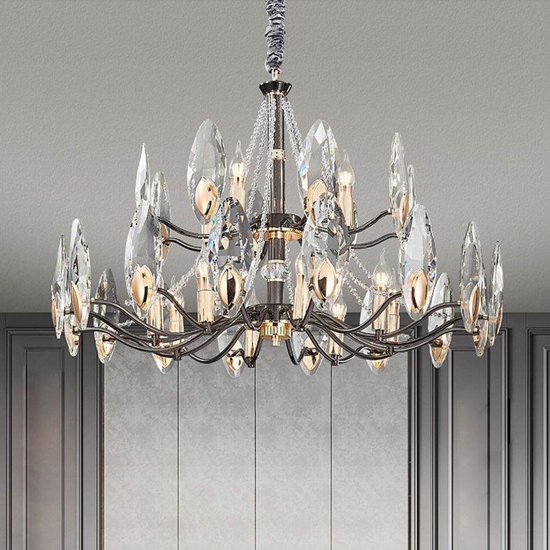 Black Branch Pendant Light in Traditional Luxury Style Stainless-Steel Chandelier with Crystal Shade