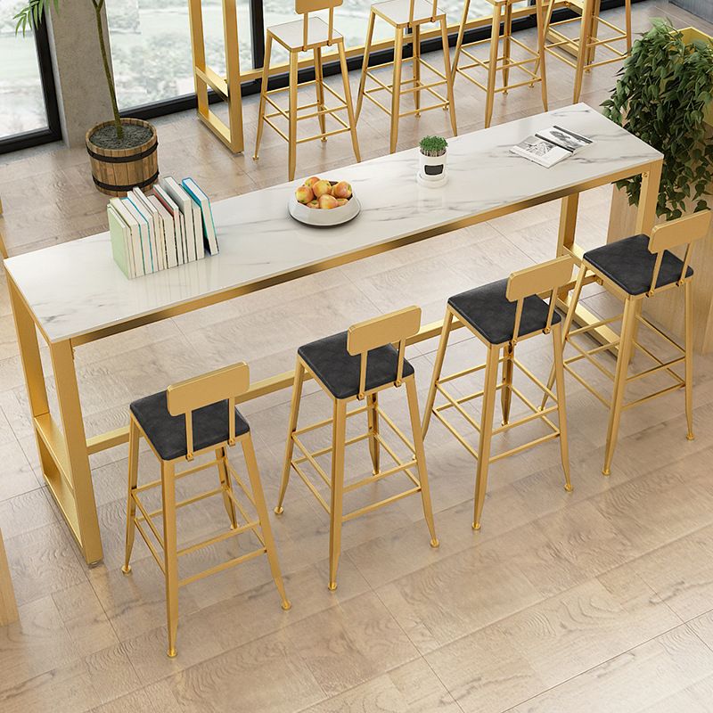 Rectangle Pub Table Bar Height Glam Stone Top Bar Table for Indoor