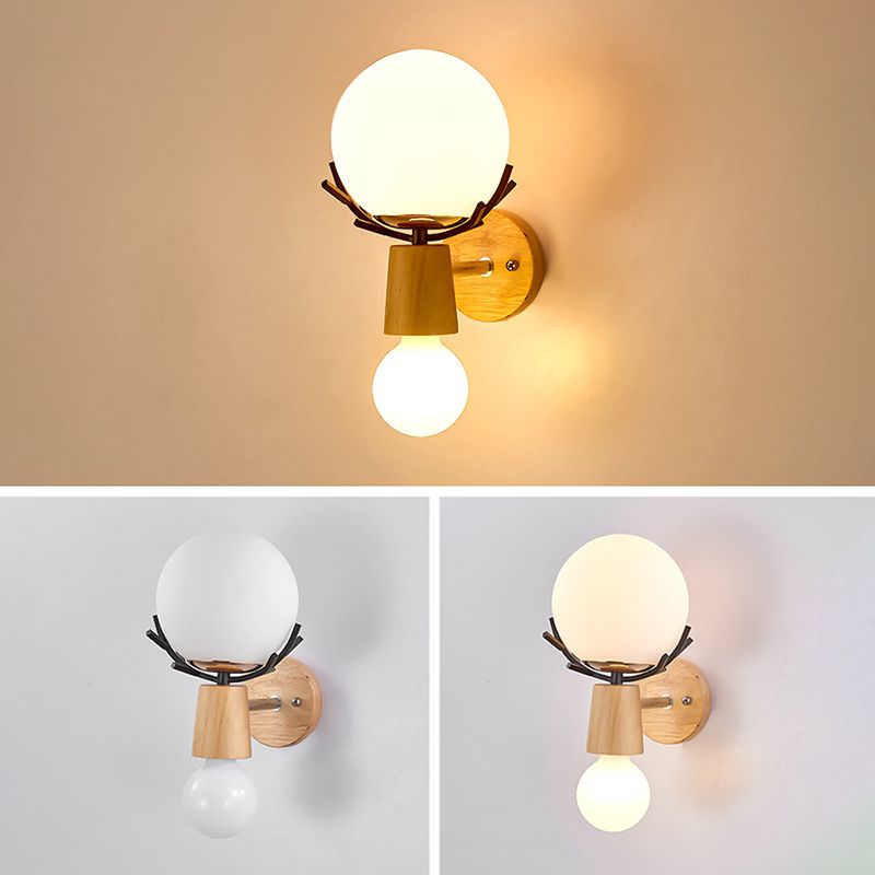 Creative Antler Mini Wall Lamp Nordic Style Solid Wood Simplicity Scone Light for Bedside