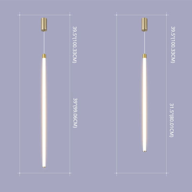 Aluminium Alloy Minimalism LED Hanging Light Modern Style Long Strip Suspension Lighting Fixture in Gold