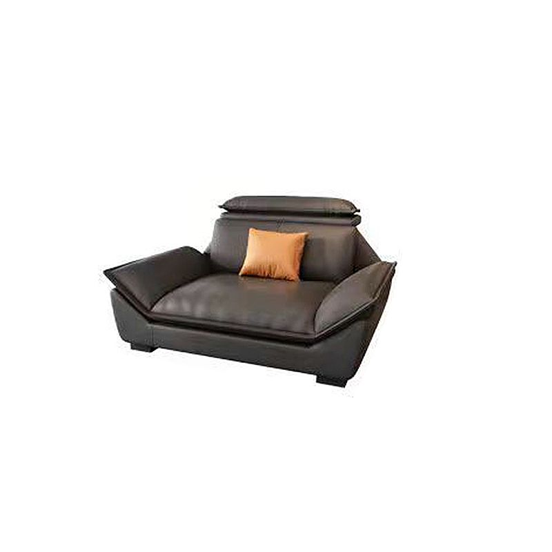 Interior Armrest with Pillow Back Sofa Grey Solid Wood Frame Leather Sofa Bed