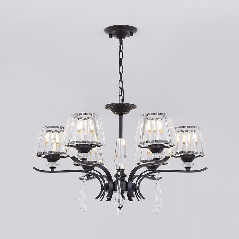 Crystal Block Cone Chandelier Modernism 3/6-Bulb Bedroom Ceiling Suspension Lamp in Black