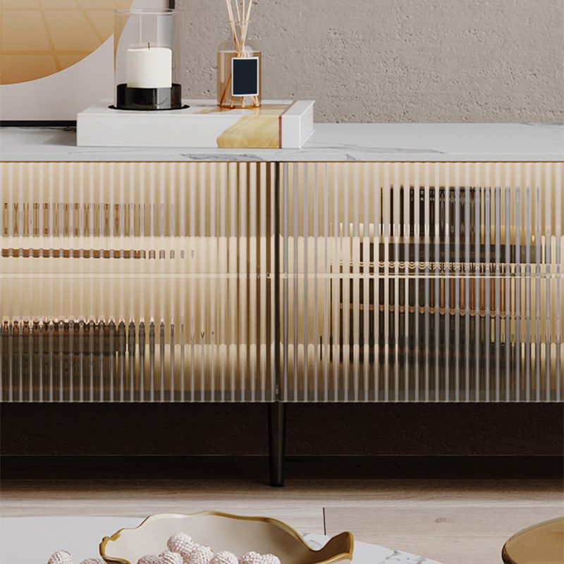 Slate Top Sled Coffee Table with Storage Contemporary White Round