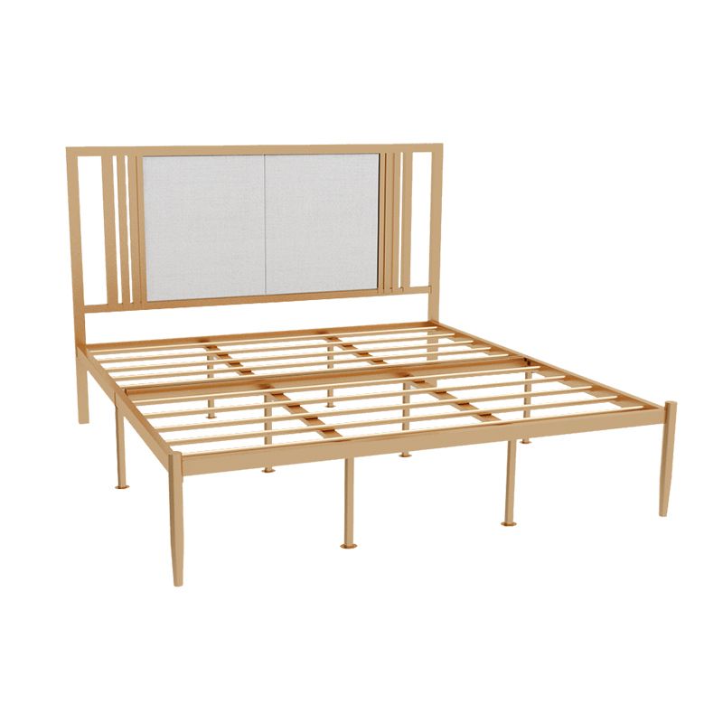 Iron Frame Panel Beb with Rectangle Upholstered Headboard and Metal Legs