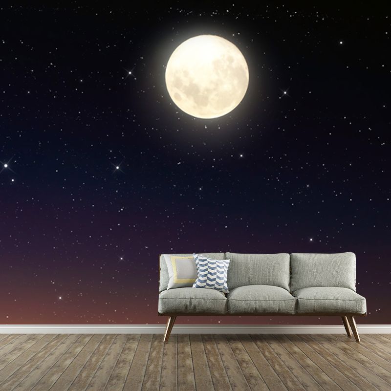 Personalized Photography Modern Mural with Full Moon and Starry Sky Pattern in Black-Orange