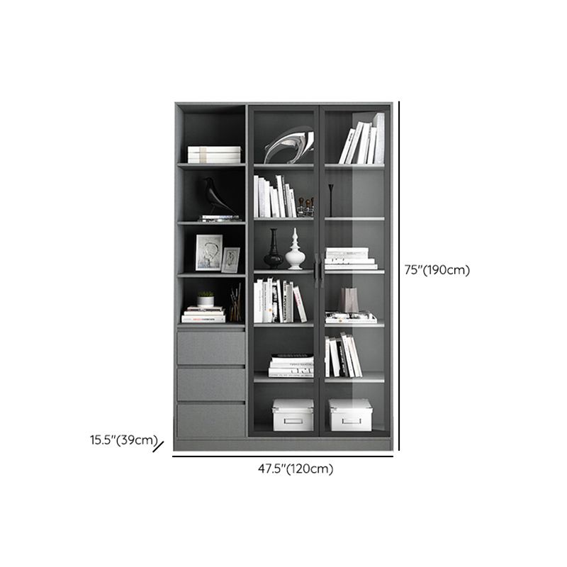 Contemporary Bookcase Closed Back Vertical Bookshelf with Doors