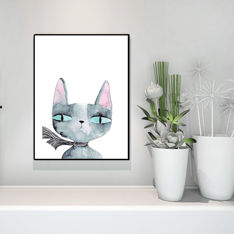 Animal Print Wall Art Living Room Pot Plant Canvas Painting in White for House Decor