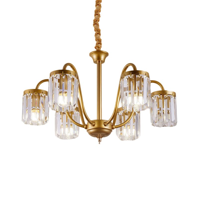 Post moderne cilinder hanger kroonluchter kristalprisma's 6/8 koppen woonkamer hangende verlichting in goud
