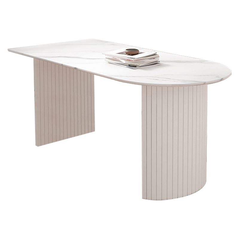 Free Form White Tone Dining Table Contemporary Dinette Table with Double Pedestal Base