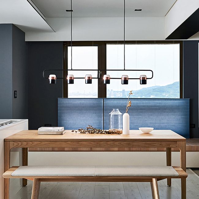 6 Light Cylinder Island Lighting Armaturen zeitgenössische Metal -Inselbeleuchtungsideen in Schwarz