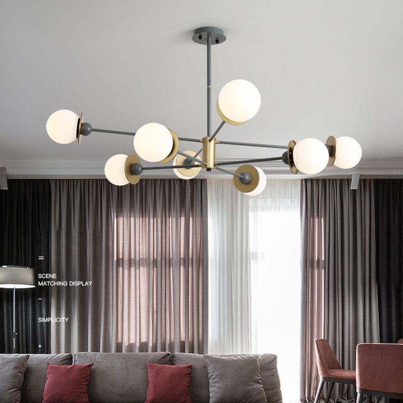 White Glass Chandelier Modern Style Suspended Lighting Fixture for Dining Room