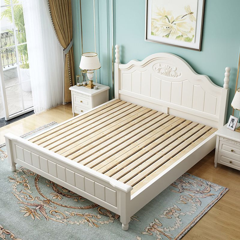 French Country Standard Bed Rubberwood and Pine Wood Panel Bed White