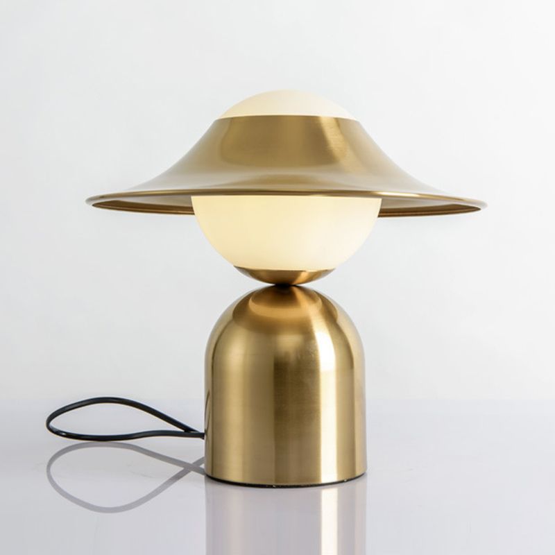 Gold Hat Shaped Table Light Postmodern Style 1 Bulb White Glass Night Stand Lamp