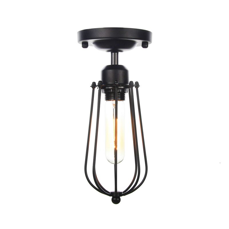 Modern Flush Mount Lighting Metal 1-Light Ceiling Lighting in Black