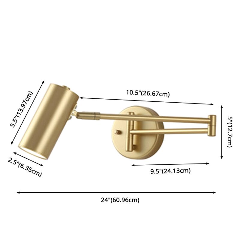 Metal 1 Light Wall Sconce Modern Cilindrico a parete a parete con braccio regolabile per camera da letto