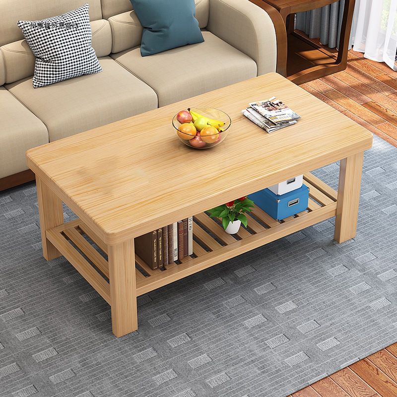 Modern 24.8"H Rectangle Solid Wood 4 Legs Coffee Table with Shelf