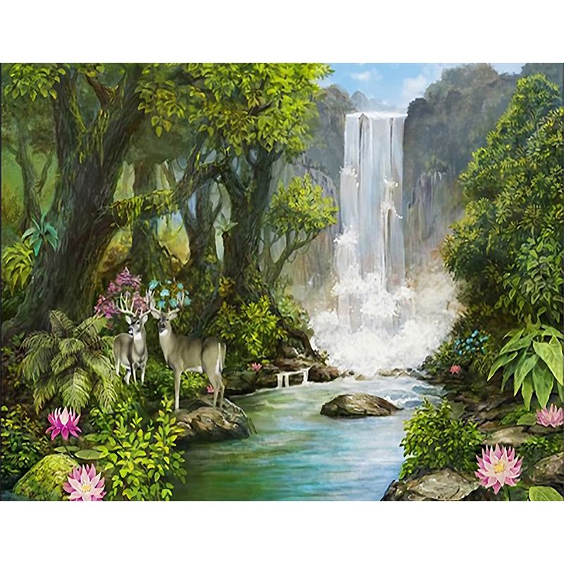 Fresh Color Wall Murals Rainforest and Waterfall Stain-Resistant Wall Art for Coffee Shop