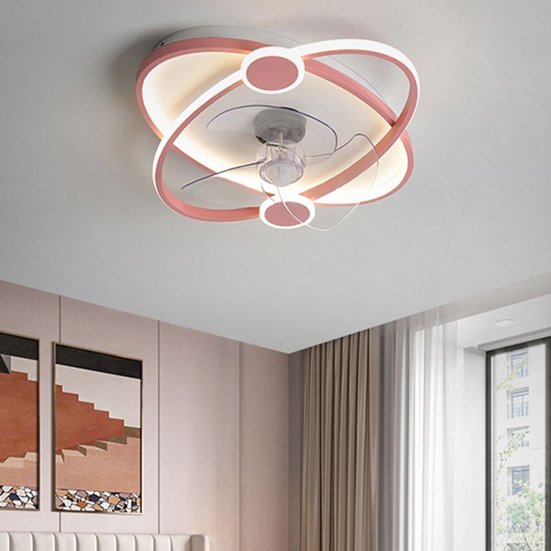 3-Blade LED Ceiling Fan Children Metallic Blue/pink Fan with Light for Bedroom