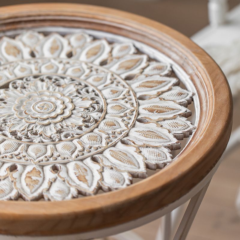 Round Shape Solid Wood End Table with Metal Base Corner Table for Living Room