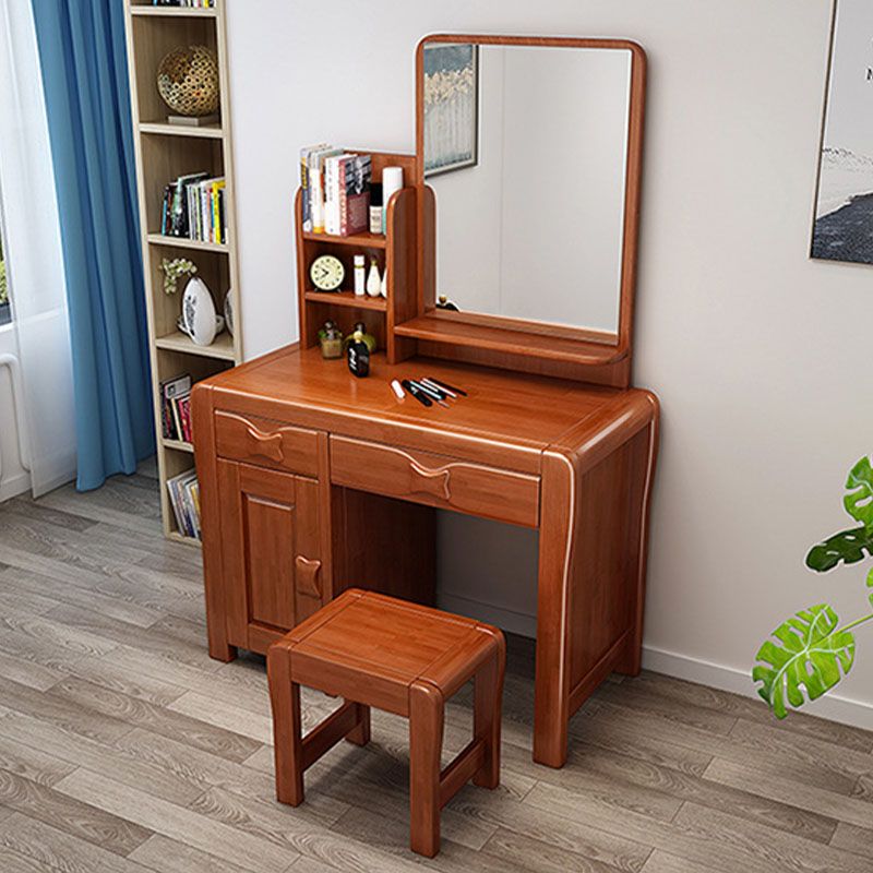 Make-up Vanity Standing Solid Wood Double Drawers Mirror Traditional Bedroom