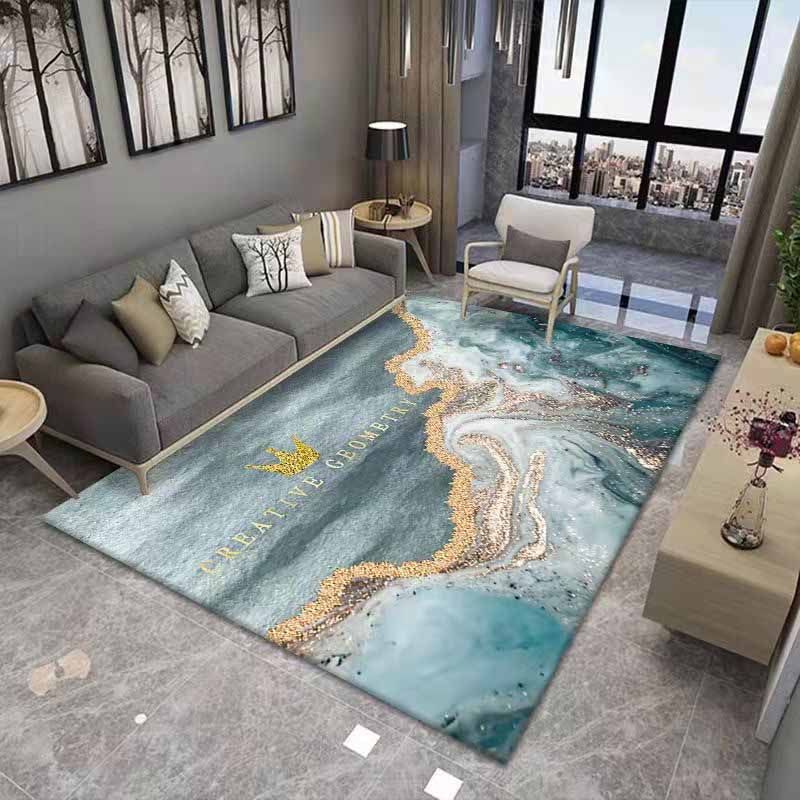 Stylish Green Modern Rug Abstract Pattern Polyester Area Rug Stain Resistant Carpet for Home Decor