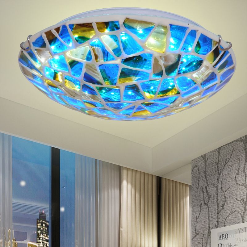 Bol encastré à 2/3/4 lumières en verre teinté bleu méditerranéen proche du plafonnier pour le salon, 12"/16"/19,5" W