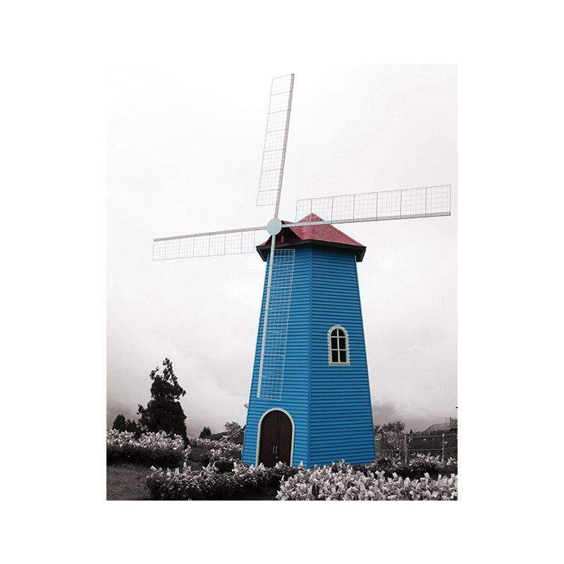 Zeitgenössische Windmühlen-Leinwandkunst, helle Farbe, strukturierte Wanddekoration für Schlafzimmer