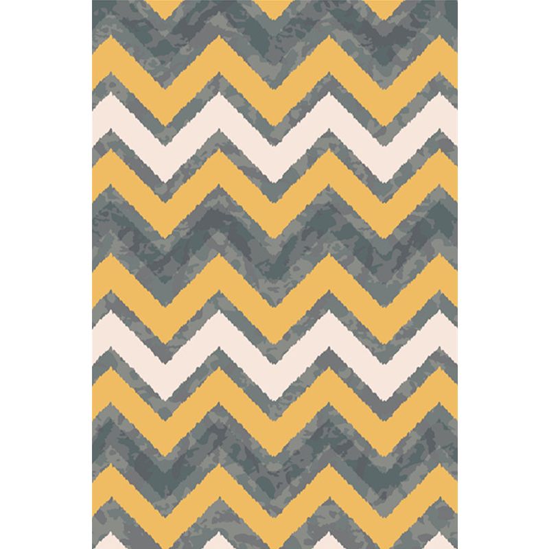 Modernist Swirl Striped Pattern Rug Grey and Yellow Polypropylene Rug Anti-Slip Washable Area Rug for Home