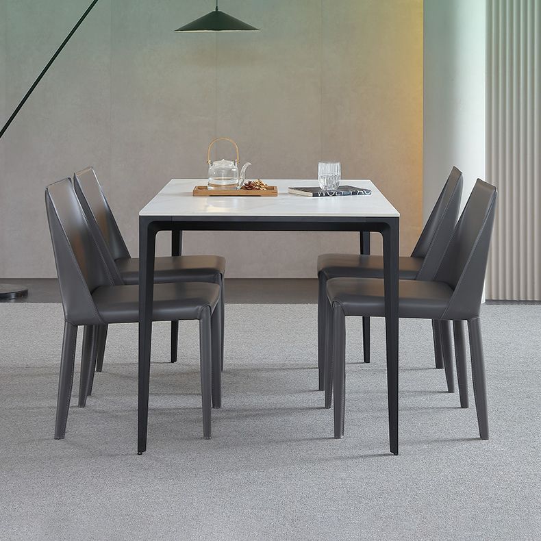 Standard Height Sintered Stone Top Dining Set with 4 Black Metallic Legs for Dining Furniture