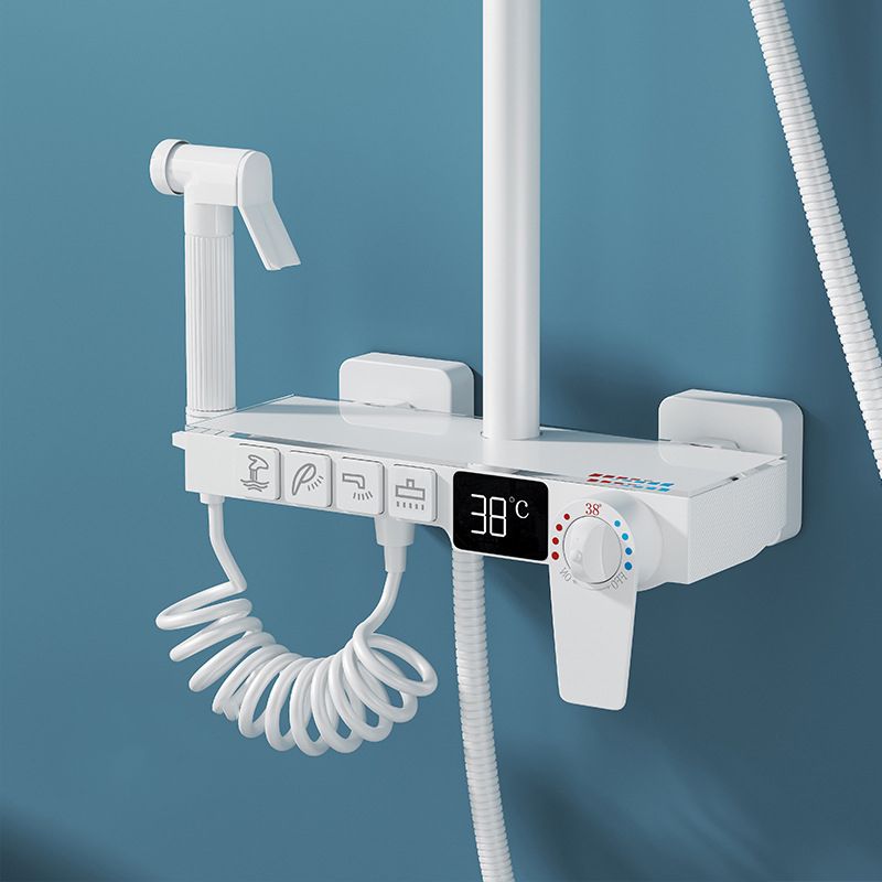 White Round Metal Shower Faucet Valve Included Shower Head Shower on Wall