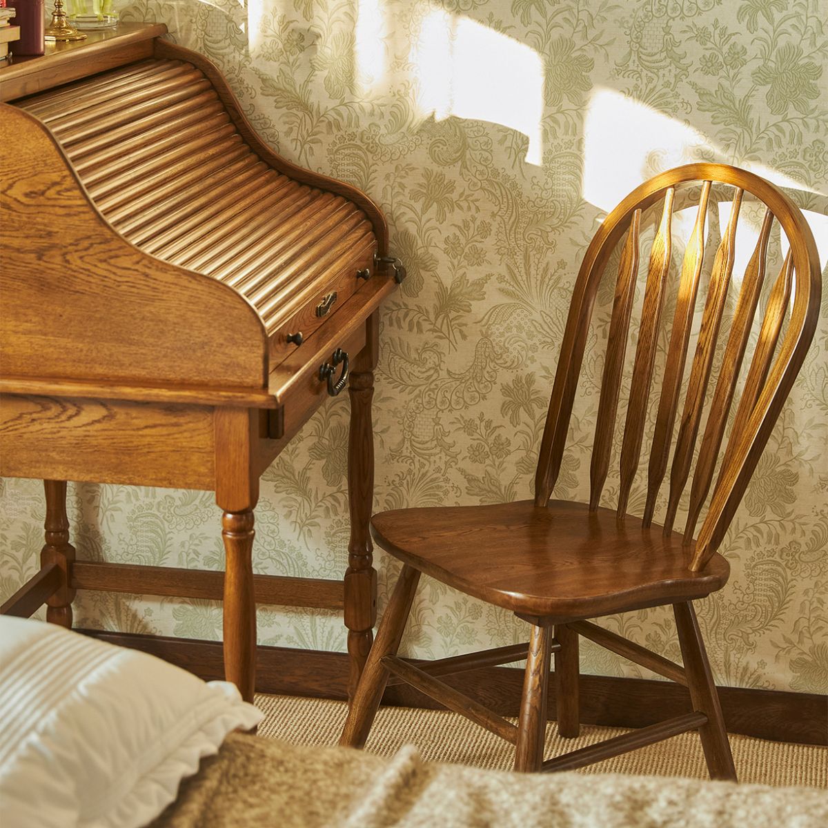 Traditional Style Dining Chair Solid Wood Windsor Back Side Chair for Home