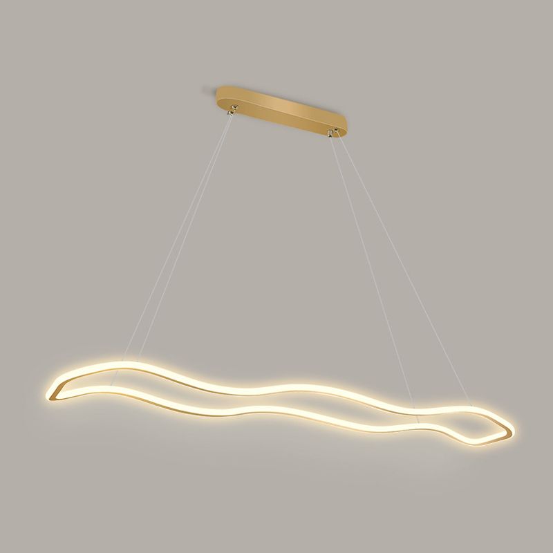 Nordic Modern Metal Chandelier Lamp Linear Gold Island Pendant for Dining Room