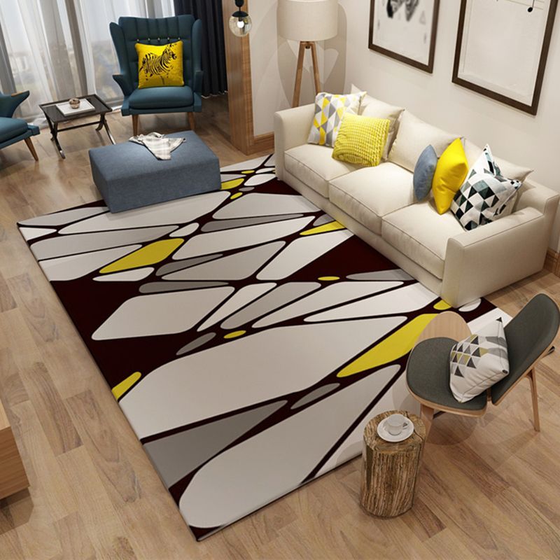 Yellow Geometric Pattern Rug Polyester Modern Area Carpet Stain Resistant Caroet for Living Room