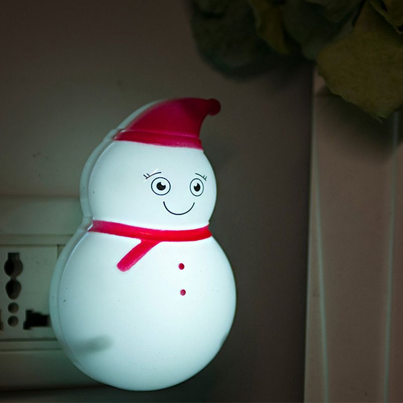 Kids Snowman Plastic Plastic Lamp Plug-in Plug-in Luce a parete a LED in rosso e bianco per la stanza dei bambini
