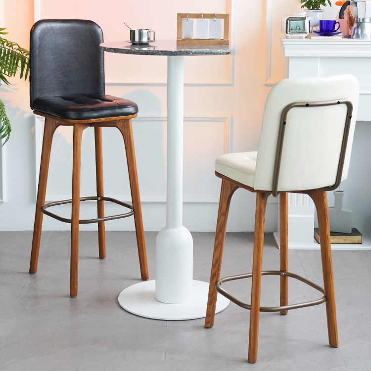 Modern Style Bar Stool Leather Backrest Bar Stools with Wooden Base