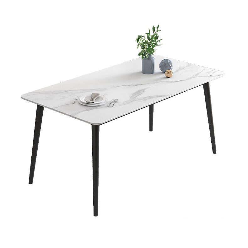 Minimalist White Standard Dining Set Sintered Stone Rectangle Dining Set with 4 Legs Base