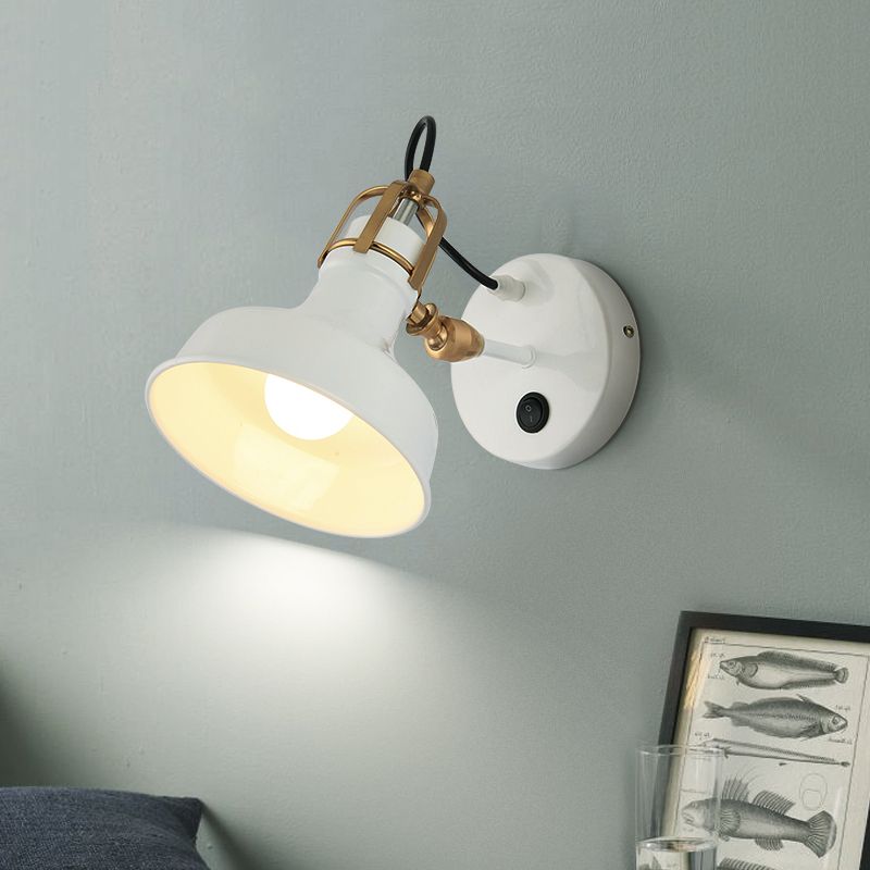 White Urn Wall Sconce Lighting Industrial Metallic 1 Bulb Bedside Rotatable Wall Lamp Fixture