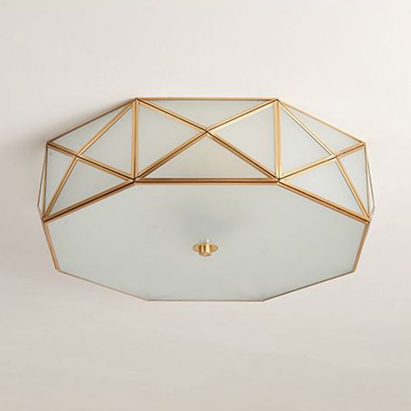 Brass Geometric Flush Mount Lamp Minimalist Glass Bedroom Flush Mount Light Fixture