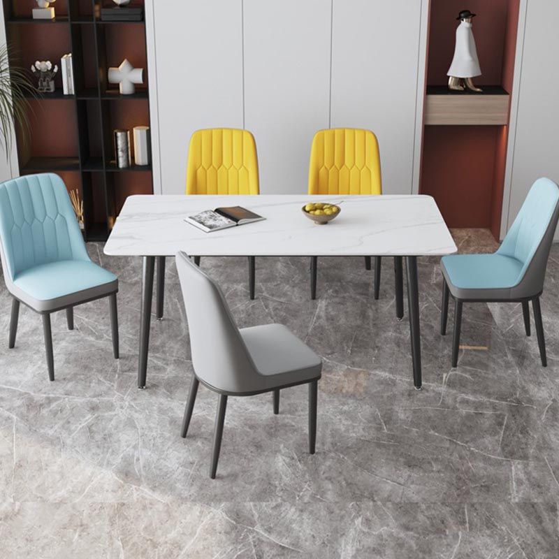 Industrial Stone Dining Table Rectangle Dining Table with 4 Legs