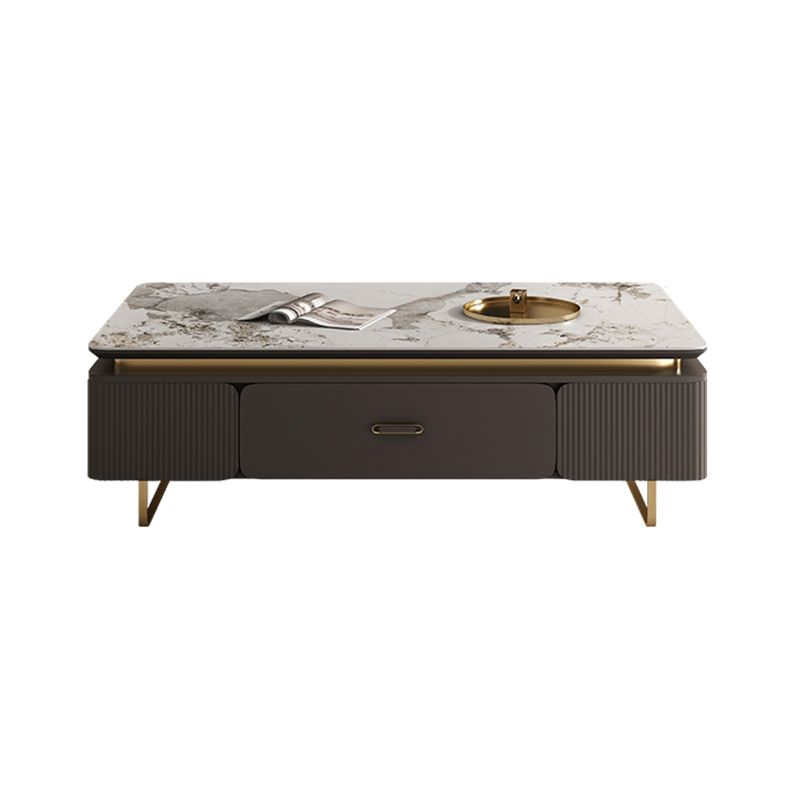 27" Wide Glam Cocktail Table Rectangle Stone Coffee Table with Drawer